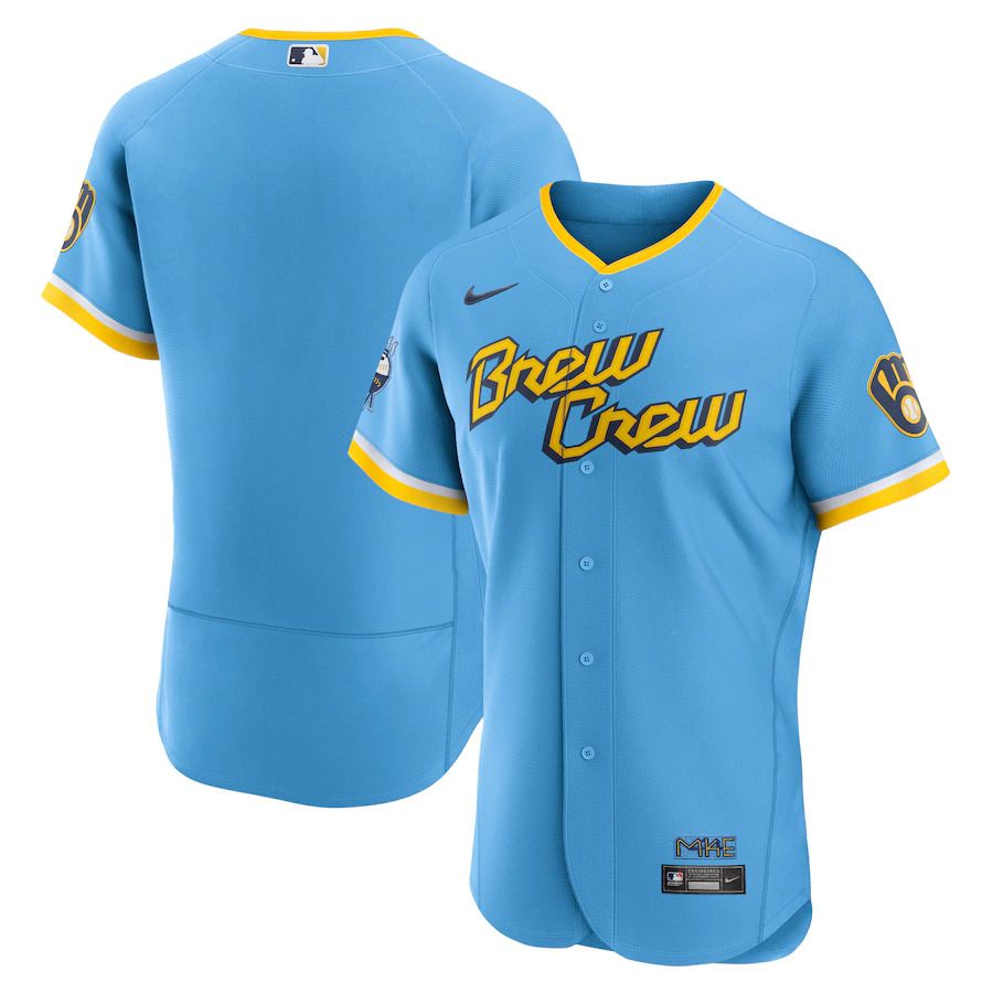 Custom Men Milwaukee Brewers Blank Nike Powder Blue 2022 City Connect Authentic Team MLB Jersey